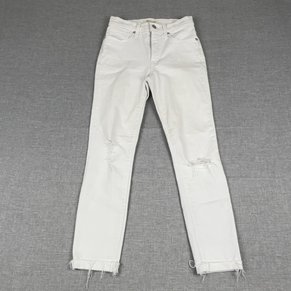 Madewell Jeans Womens 25 White Mid Rise Skinny Crop Distressed Stretch Denim